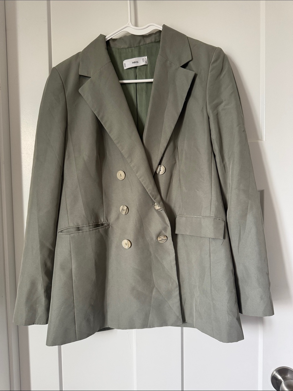 Mango Double-Breasted Sage Green Blazer